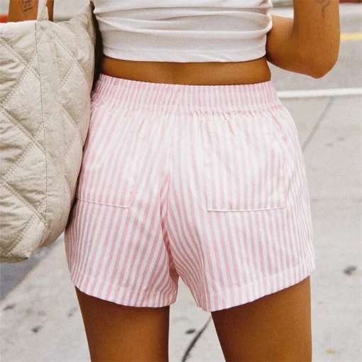 kf Se1d2907748344e1b8d3f84a1497d6730w Women Y2k Boxer Shorts Pink White Stripes Elastic Waist Short Pants With Pocket Loose Fit Lounge