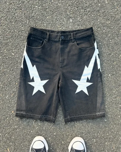 Y2K Embroidered Baggy Jeans – Street Style Wide-Leg Shorts for Men - Image 5