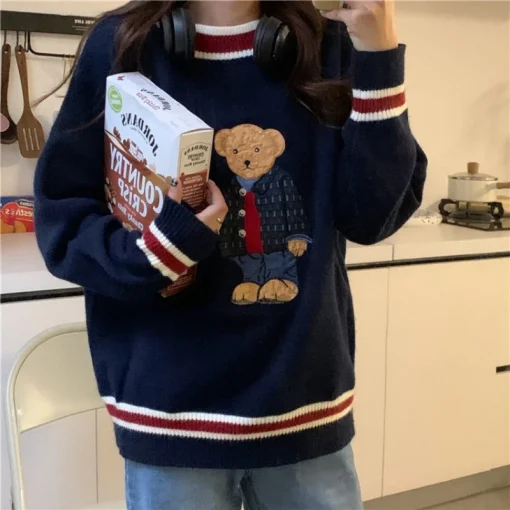 kf Se273fcdda25c4f339cce7884cfab2f7ad Korean Reviews Many Clothes Lazy Knitwear Bear Pullovers Youthful Woman 2024 New Collection Autumn Winter Warm