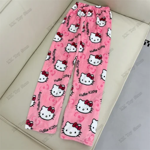 Sanrio Hello Kitty Flannel Pajama Set – Warm Woolen Casual Home Pants & Jacket, Fall Winter Loungewear for Girls, Thermal Underwear & Gift Idea - Image 5