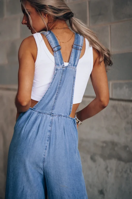 Summer Women's Blue Denim Jumpsuit – Loose Wide-Leg High-Waist Overalls with Pockets - Image 5