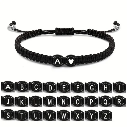 A-Z Initial Heart Braided Bracelet - Adjustable Friendship Jewelry - Image 2