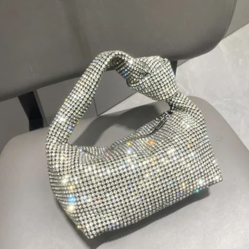 kf Se2ee84886a8245b7a8a50ebaf3d7d7feP handmade Rhinestones Evening bag silver Crystal handmade Bags for Women Purses and Handbags Luxury Designer banquet