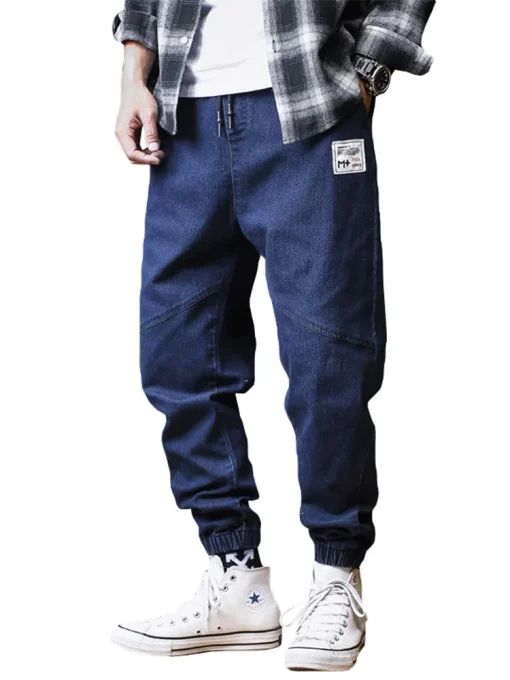 Plus Size Loose Joggers for Men – Streetwear Harem Jeans, Ankle-Length Denim Cargo Pants, Mid Waist