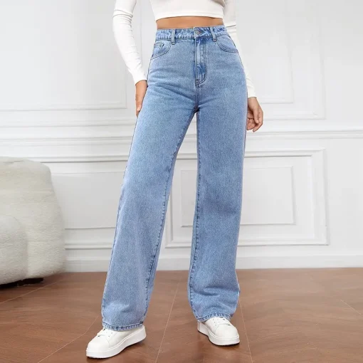 Women's High-Waist Straight Jeans – Vintage Blue 2024