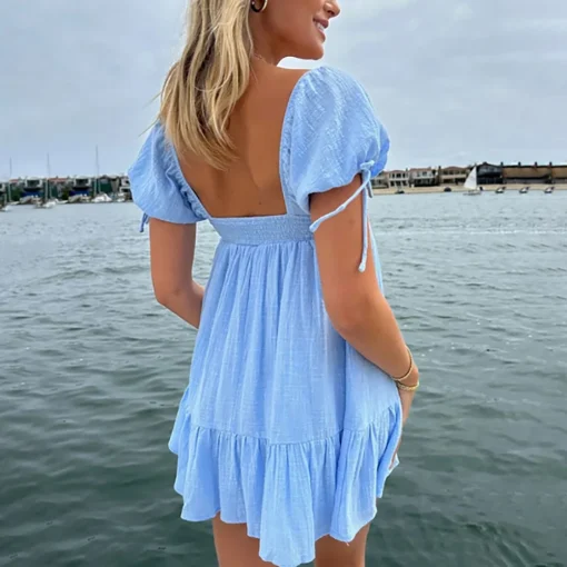 kf Se45932dc51404137b1b9682ba3b604edq Summer Mini Dress For Women Clothing Solid Color Seaside Vacation Casual Mini Skirt Fashion Streetwear Ladies