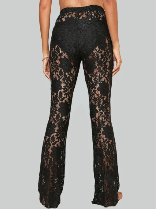 kf Se4d8e41bd146470eb112e7eb29a7b559l Sexy Women s Sheer Lace Pants High Waist See Through Flare Pants Bell Bottoms Trousers Beachwear