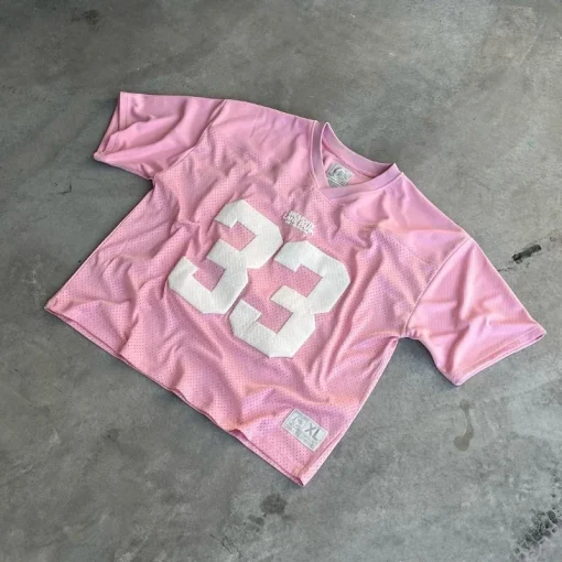 kf Se750ac3ff29e437e8217cfc0c6be9987x Pink 33 Jersey College Street Style T shirt for Women Oversized Trendy Ins Couple Sportswear Mesh