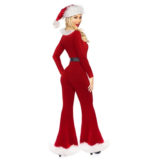 Women’s Red Christmas Costume – Cute Long Sleeve Flared Jumpsuit & Santa Hat Set for Cosplay - Image 4