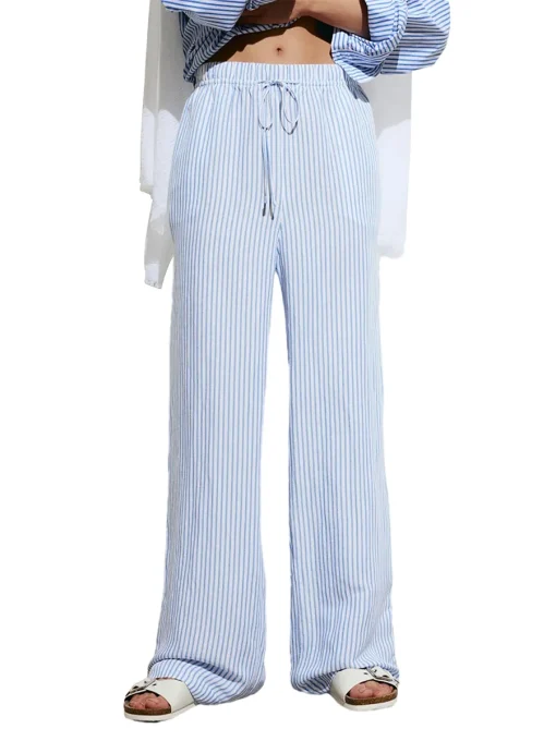 kf Se8e4a059b73545cfb5adcc1484a91b09G Women Harajuku Loose Wide Leg Pants Casual Stripe Print Elastic Drawstring Trousers with Pockets Work Office