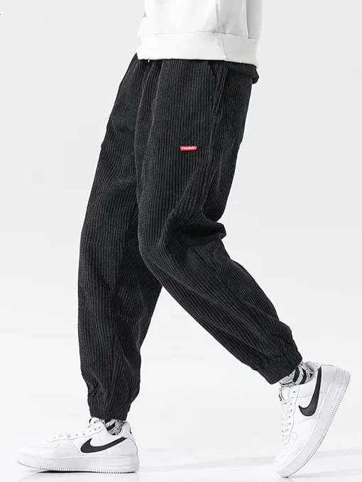 Men's Baggy Corduroy Sweatpants – Solid Color, Casual Joggers with Tech Fleece Lining for Autumn/Winter - Image 5