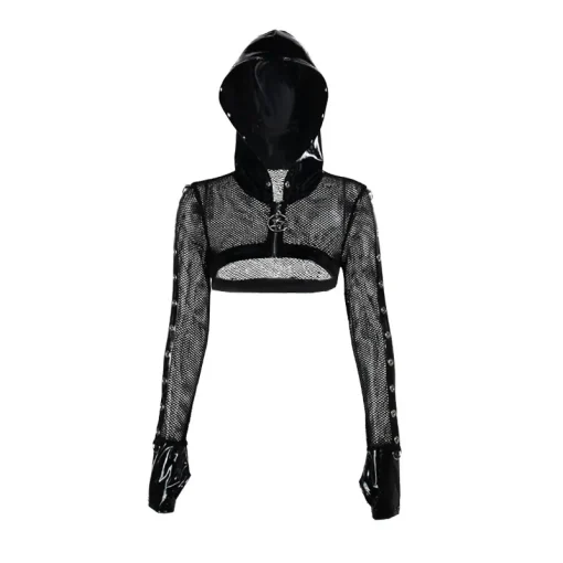 kf Se997ae38722444b48785af075df2a58fj Grunge Punk Fishnet Zip Up Cardigans Mall Gothic Faux Pu Hooded Crop Jackets Women Sexy Streetwear