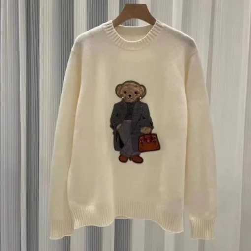 2024 Women’s Ralph Lauren Bear Cashmere Pullover – Stylish Loose Fit, O-Neck, Animal Embroidery Sweater - Image 4