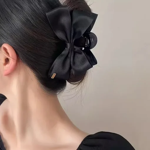 kf Sec092a7d55394690bf3871ba797065d5J AISHG Large Black Fabric Bow Grab Hair Clips Women s New Korean Style Hairpin Fashion Shark