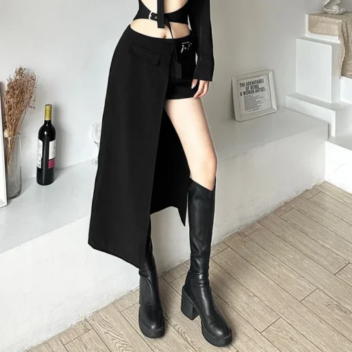 kf Seca7d04354ef49f195d73c94eae18541m Gothic Skirts Goth Dark Techwear Patchwork Sexy Mini Women Grunge Irregular Hem High Waist Cargo Skirt