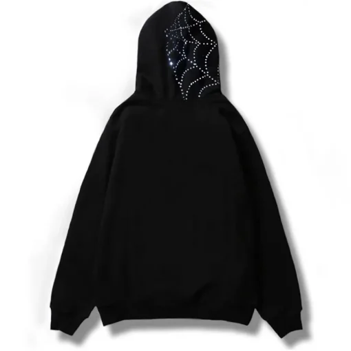 Y2K Rhinestone Cobweb Zip-Up Hoodie – Oversized Grunge Sweatshirt - Image 3