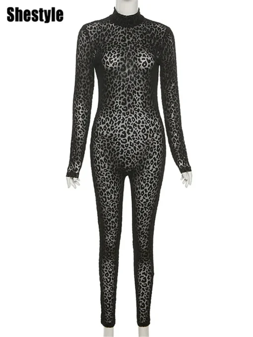 kf Sed938b4c2ccd4cc980b307b605e0cebcb Shestyle Leopard Transparent Jumpsuits Women Skinny Back Zip Mock Neck Black Sexy 2021 Hot Animal Print