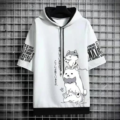 kf See389e34a353479da8dba4a22f43aaebq Japan Fashion Men s Hoodies Summer Men Clothing Cartoon Casual Harajuku Streetwear Print Hooded Top Short