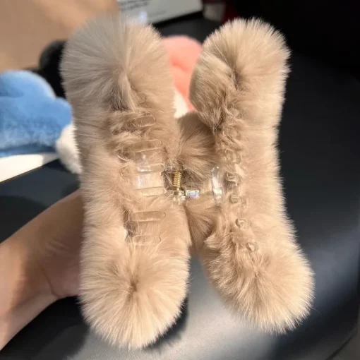 kf Sef8604fedf2246ac945d2aa9ae168604i New Hairpin Cute Plush Rex Rabbit Fur Hair Claw Women Elegant Temperament Real Rex Rabbit Fur