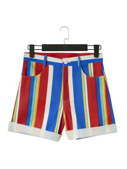 kf Sefe730055e27436e9296db20a0e4fd8fx Fashion Streetwear Women Shorts Colorful Striped Casual Short Pants Fpr Female Loose Summer Pocket High Waist