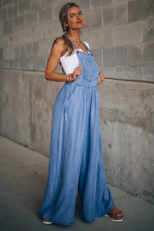 Summer Women's Blue Denim Jumpsuit – Loose Wide-Leg High-Waist Overalls with Pockets - Image 4