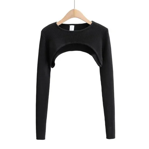 kf Sf256b16a021841b7b24a43640df44aa5u Sexy Elegant Super Short Long Sleeve T shirts Women s Cropped Top Ladies Solid Vintage Crop