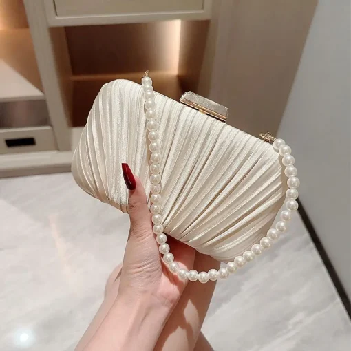 kf Sf292417636fa4391b76d1be40889167fX Silk Evening Bag Women Elegant Fashion Banquet Clutch Pearl Chain Shoulder Bags Luxury Purse Female Wedding