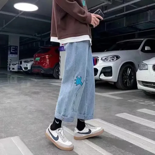 kf Sf2d0ecb1a5eb4ca78539537cad75c251N Fashion Hip Hop Harajuku New Harem Pants Men Loose Wide Legs Hand Painted Graffiti Blue Jeans