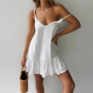 Elegant Ruffle Mini Sundress – Summer Spaghetti Strap Dress