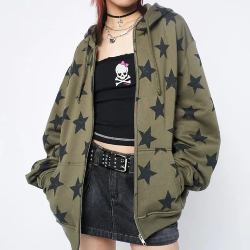 kf Sf3316f57df3c41bab2089aea173c5e1fL Y2k Clothes Vintage Star Oversized Sweatshirt Jacket Harajuku Goth Long Sleeve Women Sweatshirt 2000s Hip Hop