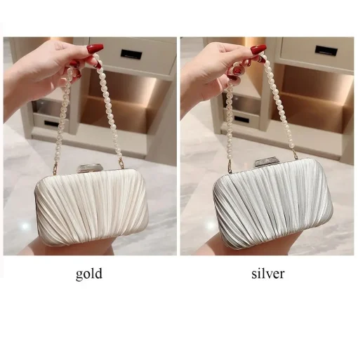 kf Sf494474b8c884262b54e47cc1a2ccd71V Silk Evening Bag Women Elegant Fashion Banquet Clutch Pearl Chain Shoulder Bags Luxury Purse Female Wedding