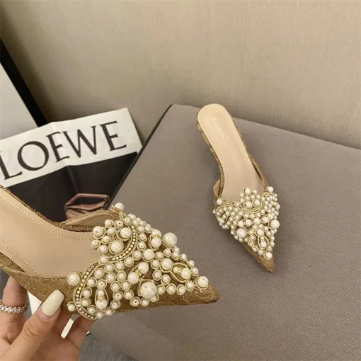 New Crown Pearl Flats Women Wedding Shoes Pointed