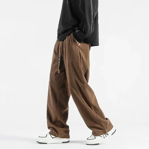 Men's Loose Corduroy Joggers – Elastic Waist Vintage Streetwear