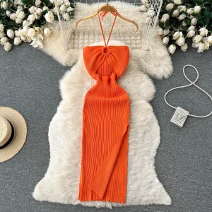 Chic Fashion Sexy Package Hips Split Knitted Summer Dress | Slim Elastic Bodycon Party Dress for Women | Streetwear Outfit 2025