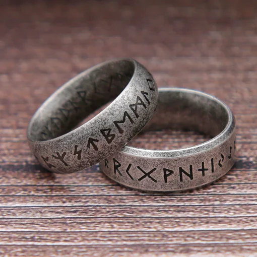 kf Sf741030978944344a406543a9eaf9816O Fashion Retro Viking Rune Ring for Men Women 316L Stainless Steel Odin Letter Rings Couple Simple