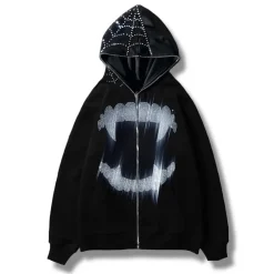 kf Sf7c06b7dcfc64cdb831f47fa54665a33T Y2K Rhinestone Cobweb Zip Up Oversized Sweatshirt 2022 Autumn Goth Hoodie Men Women Grunge Hooded Jacket