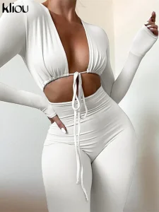 Sexy Drawstring Cleavage Cut-Out Jumpsuit – Women’s Body-Shaping Clubwear One-Piece