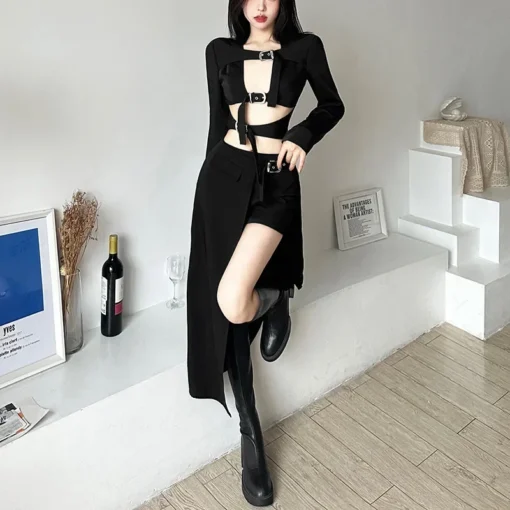 kf Sfc37f4922dc7435fb63961ef45d5017e6 Gothic Skirts Goth Dark Techwear Patchwork Sexy Mini Women Grunge Irregular Hem High Waist Cargo Skirt