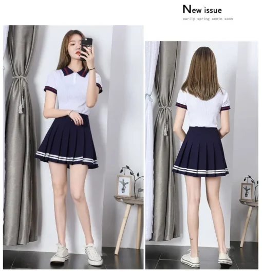 kf Sfcd93f5bdd744bdebcde10ad09c1faa3d High Waist Women s Skirts Striped Pleated Elastic Waist Female Sweet Mini Dance Plaid Skirt Y2k