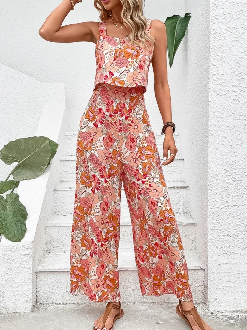 kf Sfe290946b0c24fc5ad5fb18e3fc69b3cK Elegant Long Jumpsuit Women Sexy Backless Wide Leg Jumpsuits Casual Sleeveless Floral Rompers Summer Clothes For