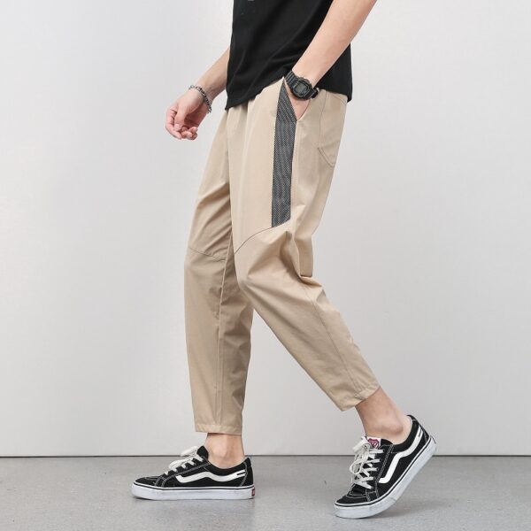 Korean Summer Men S Thin Splicing 9 Point Pants Ice Silk Ventilation Trend Straight Tube Loose