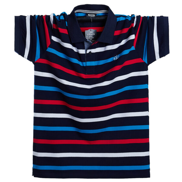 Men Polo Shirt Summer Men Casual Breathable Plus Size Striped Short Sleeve Polo Shirt Cotton Business