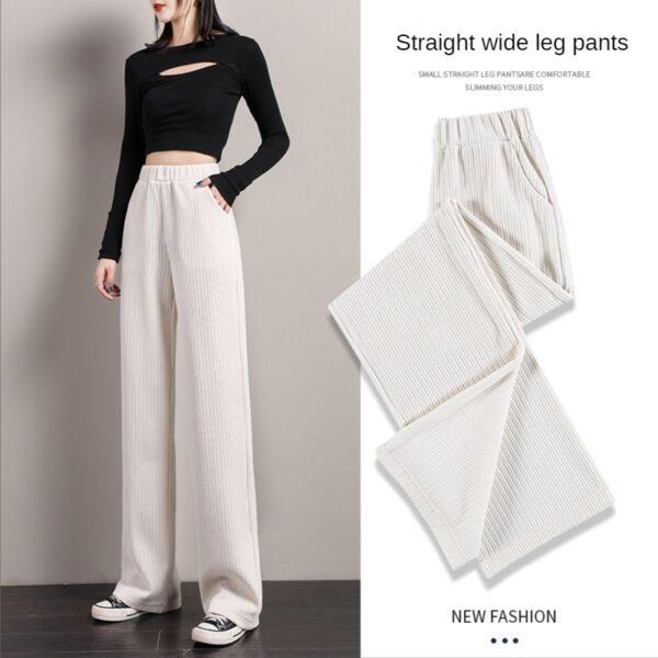 PELEDRESS Loose Corduroy Pants Women High Waist Black White Harajuku Korean Style Beige Plaid Wide Leg 1