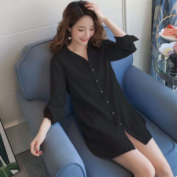 Plus Size Black Blouses Women Shirt Long Sleeves Boyfriend Bottom Top Loose Long Home Shirts Blusas