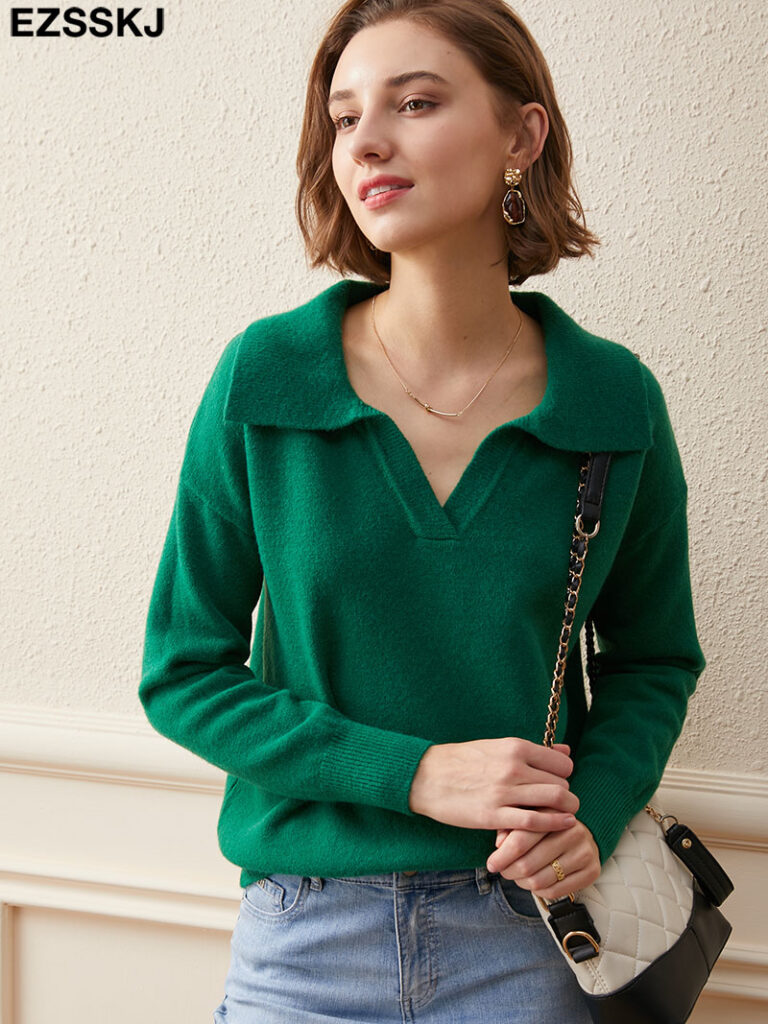 polo collar Autumn Winter Sweater pullovers Women 2021 loose thick cashmere Sweater Pullover women oversize sweater 1