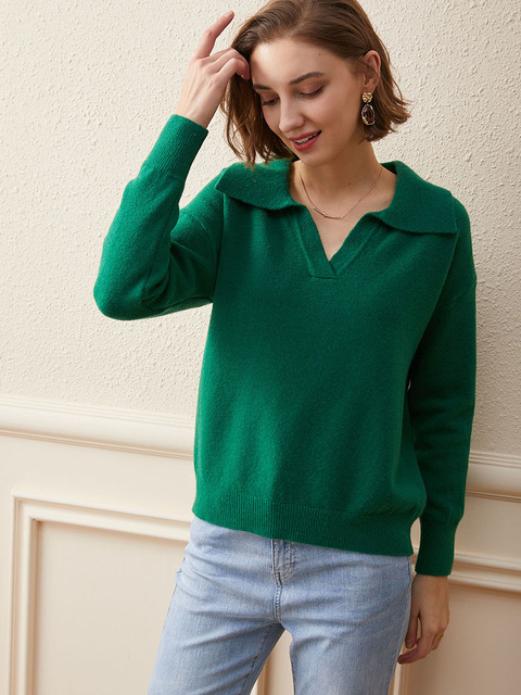 polo collar Autumn Winter Sweater pullovers Women 2021 loose thick cashmere Sweater Pullover women oversize sweater 2.jpg 640x640 2