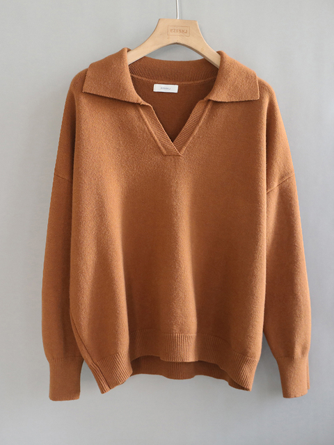 polo collar Autumn Winter Sweater pullovers Women 2021 loose thick cashmere Sweater Pullover women oversize sweater 8.jpg 640x640 8