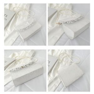 retro crossbody bags for women vintage lace pearl chain ladies small square shoulder bag female clutch 5