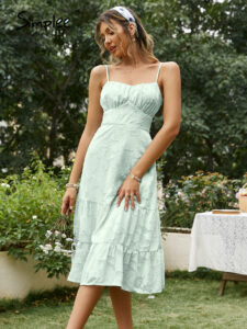 Simplee Spaghetti strap corset print summer dress green