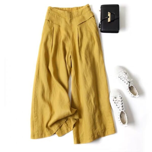 Summer Pants for Women Cotton Linen Large Size Wide Leg Pants Femme Arts Style Elastic Waist 2